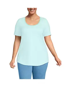 Футболка-туника с коротким рукавом и круглым вырезом Power Performance, с асимметричным подолом, больших размеров Lands' End, зеленый