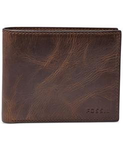 Мужской кожаный кошелек Derrick двойного сложения с блокировкой RFID и Flip ID Fossil