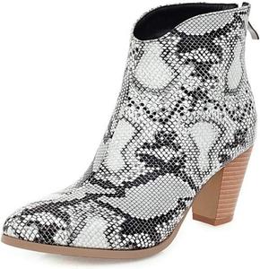 Женские ботильоны MIOKE в западном стиле Челси с заостренным носком, молнией, змеиным принтом, массивным каблуком и ковбойским дизайном, White/Serpentine Print