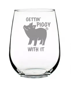 Gettin' Piggy забавные подарки для свиней, бокал для вина без ножки, 17 унций Bevvee, clear