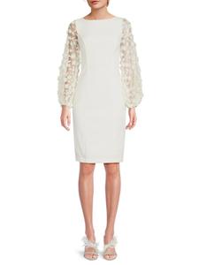 Платье миди с цветочной аппликацией на рукавах Eliza J, слоновая кость