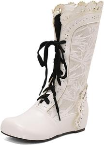 Женские модные повседневные сапоги до середины икры LYYSKY. Пожалуйста, ознакомьтесь с таблицей размеров и описанием товара. Размеры: US4-US17 / EU34-EU50, White(Pu)