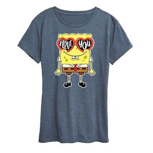 Футболка с принтом Spongebob Squarepants Love You Heart Glasses Nickelodeon, Heather Blue