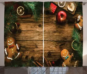 Рождественская штора ABAKUHAUS в деревенском стиле, в деревенском стиле, универсальная ленточная штора для гостиной с петлями и крючками, 280 x 175 см, коричнево-зеленый Abakuhaus