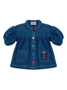 Джинсовое платье с объемными рукавами Moschino Kids, синий