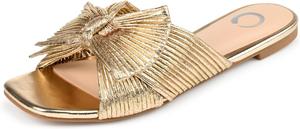 Женские сандалии Journee Serlina с плиссированной металлической бабочкой, низким блочным каблуком, открытым квадратным носком и мягкой стелькой Journee Collection, золотой