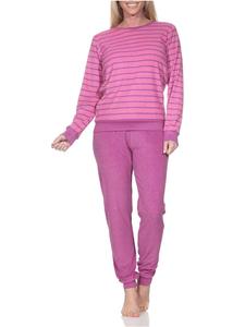 NORMANN Пижама из махровой ткани с длинными рукавами, манжетами и полосатым узором, розового цвета