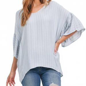 Полосатый топ с завязками сзади в пыльно-голубом цвете Mittoshop