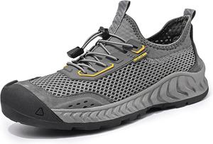 Мужские летние дышащие кроссовки для походов из сетки, удобные легкие, на шнуровке и слипоне, с закрытым закругленным носком, для прогулок на открытом воздухе Generic, серый