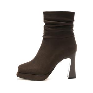 QITUMAUL Женские ботильоны на каблуке 9 см кофе, цвет Coffee[Heel Height 9cm]