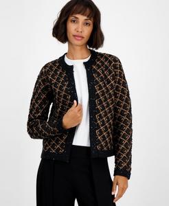 Женский кардиган в клетку диагональ, с перекрещивающимися нитями спереди Anne Klein, Anne Black/vicuna