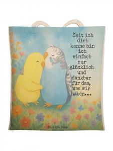 Сумка-шоппер с рисунком Любовь волнистого попугайчика и надписью белого цвета Mr. & Mrs. Panda