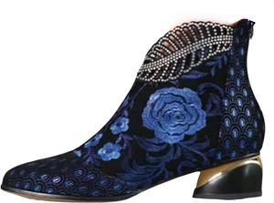 Женские ботильоны, с толстым каблуком, вышивкой и стразами, кожаные ботинки, удобные для осени и зимы, с боковой молнией и противоскользящей подошвой для прогулок. Ботинки Lady Martin AnnabaFanny, Blue
