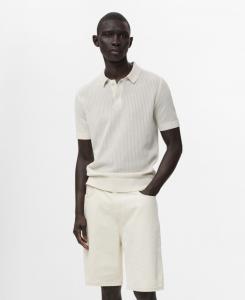 Мужская ажурная вязаная хлопковая рубашка-поло MANGO, Off White