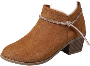 ZJWBB Женские модные блестящие вечерние ботильоны на низком каблуке, удобные слипоны, с круглым носком и боковой молнией, короткие ботинки с массивным высоким каблуком