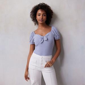 Женское боди LC Lauren Conrad с пышными рукавами и завязкой спереди, цвет Peri Marie Stripe