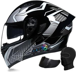 Шлем модуляр YQUDGHJK Moto Cascos с микрофоном, черный / серый