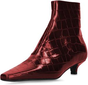 Женские ботильоны FSJ с закрытым носком, квадратным каблуком, низким мини-каблуком, боковой молнией, модные короткие ботинки, удобная обувь для вечеринок и выпускного, размеры 4-16 US, Red-Crocodile