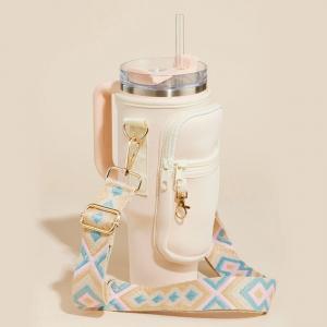 Сумка-переноска для стаканов с ацтекским принтом на ремне через плечо FASHNZFAB, слоновая кость