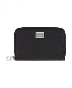 Элегантный кошелек из телячьей кожи с застежкой-молнией Dolce & Gabbana, черный