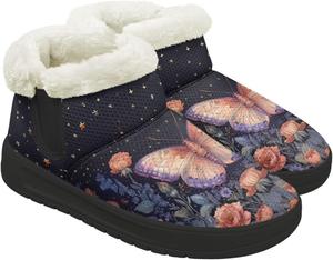 Женские зимние ботильоны без застежки для снега, легкие, теплые, с меховой подкладкой, противоскользящие, короткие уличные ботинки, размеры 4.5-12 Chririnla, Rose Butterfly