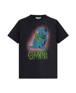 Темно-Серая футболка с изображением котенка Ganni, серый