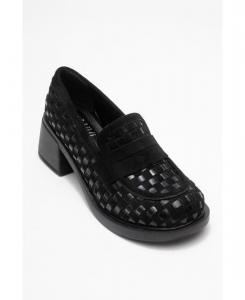 Женские лоферы Marlon с плетеным блочным каблуком Prologue Shoes, Black faux leather