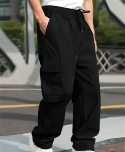 Мужские брюки карго прямого кроя с карманами и шнурком