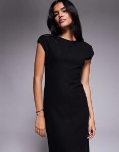 Платье миди ASOS DESIGN супермягкое, с декоративным швом на рукавах, черное