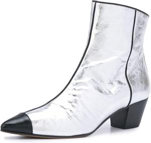 Женские ботильоны YDN с острым носком, массивным низким каблуком, на щиколотке, модные с каплевидным носком, молнией сбоку, зимние обувь без застежки, туфли для платья, Silver
