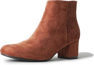 Ботильоны до щиколотки J. Adams с круглым носком, низким каблуком и молнией - Jody, Cognac Vegan Suede