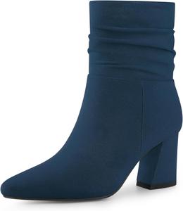 Женские ботильоны Allegra K с острым носком, свободной посадкой, на молнии и с массивным каблуком, Navy Blue