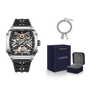 STARKING Часы Steel Core Collection Mechanical Movement Silicone Strap Watch Men's Watch Black Dial, AM0535SJ22 New Arrival Pattern with[Dark Blue Limited+Trendy Bracelet]