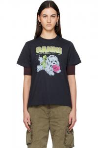 Ganni Черная футболка с изображением щенка