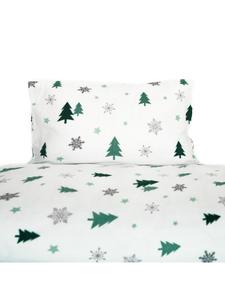 Флисовое постельное белье с рисунком зеленой ели, изготовлено из 100% полиэстера белого и зеленого цветов. COFI 1453, 155 x 200 см
