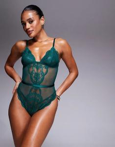 Мягкое боди Lola из кружева ASOS DESIGN в цвете «лесной зеленый»