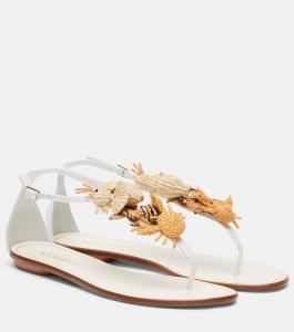 Сандалии Marea из рафии и кожи с ремешком между пальцев Aquazzura, белый