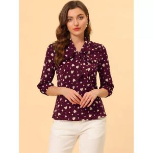 Женская блузка с принтом, рюшами, эластичными манжетами и галстуком-бабочкой на шее ALLEGRA K