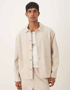 Элегантная куртка-рубашка ASOS DESIGN цвета экрю с льном