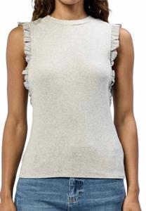 Ребристый эластичный топ с рукавами-рюшами в цвете хизер-грей DEAR JOHN DENIM, серый