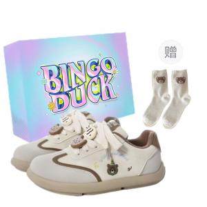 BINGO DUCK Женские противоскользящие скейтерские кеды низкие бежево-коричневые + эксклюзивная коробка для обуви + носки в подарок, цвет Beige Brown+Exclusive Shoe Box+Gift Socks