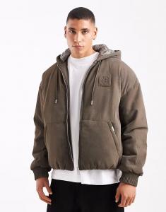 Куртка с капюшоном и тиснением в виде пузыря River Island, серо-бежевый