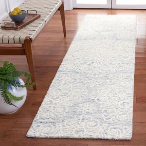 Ковер-дорожка SAFAVIEH, 69 x 275 см, Metro Collection, Blue & Ivory, ручной работы цветочный из шерсти, идеален для помещений с высокой проходимостью в гостиной, спальне (MET885M)