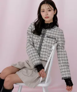 Твидовый жакет с тесьмой, украшенной драгоценными камнями Jill By Jill Stuart, цвет White 1