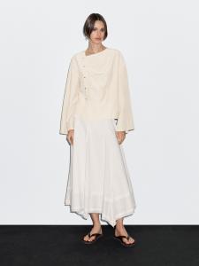 Блузка с длинным рукавом и застежкой на пуговицы сбоку Massimo Dutti, кремовый