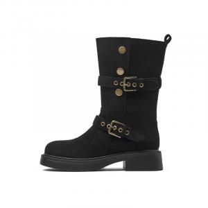 JOSINY Женские черные полусапожки на каблуке 4 см (тонкий флис), цвет Black (Thin Fleece)