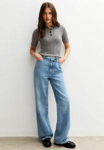 Поло New Look RIBBED BUTTONED SHORT SLEEVE, Grey