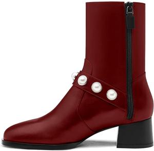 Женские ботильоны iadore, каблук 1,8'' средней толщины, носок округлый, ремешок с жемчужными заклепками, боковая молния, мягкие ботинки для повседневной носки, свиданий, осень-зима, Red