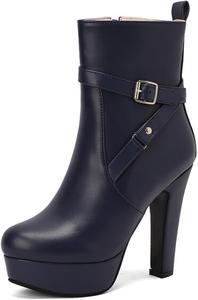 Женские ботильоны DEERBUNNY с массивным каблуком, платформой, застежкой-молнией и ремешком, зимние ботильоны для вечеринок и офиса, Blue
