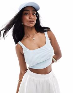 Топ Bershka с квадратным вырезом в рубчик нежно-голубого цвета